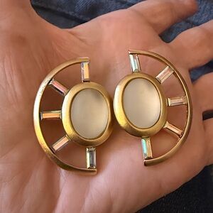 Monet Rare Runway Frosted Glass Gold Plated Clip On Earrings w/AB Crystal Bars.